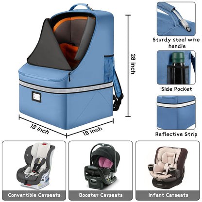 Car Seat Travel Bag - Padded Car Seat Carrier with Steel Cable Handle and Reflective Stripes, Large Durable Airport Gate Check Bag with Shoulder Strap