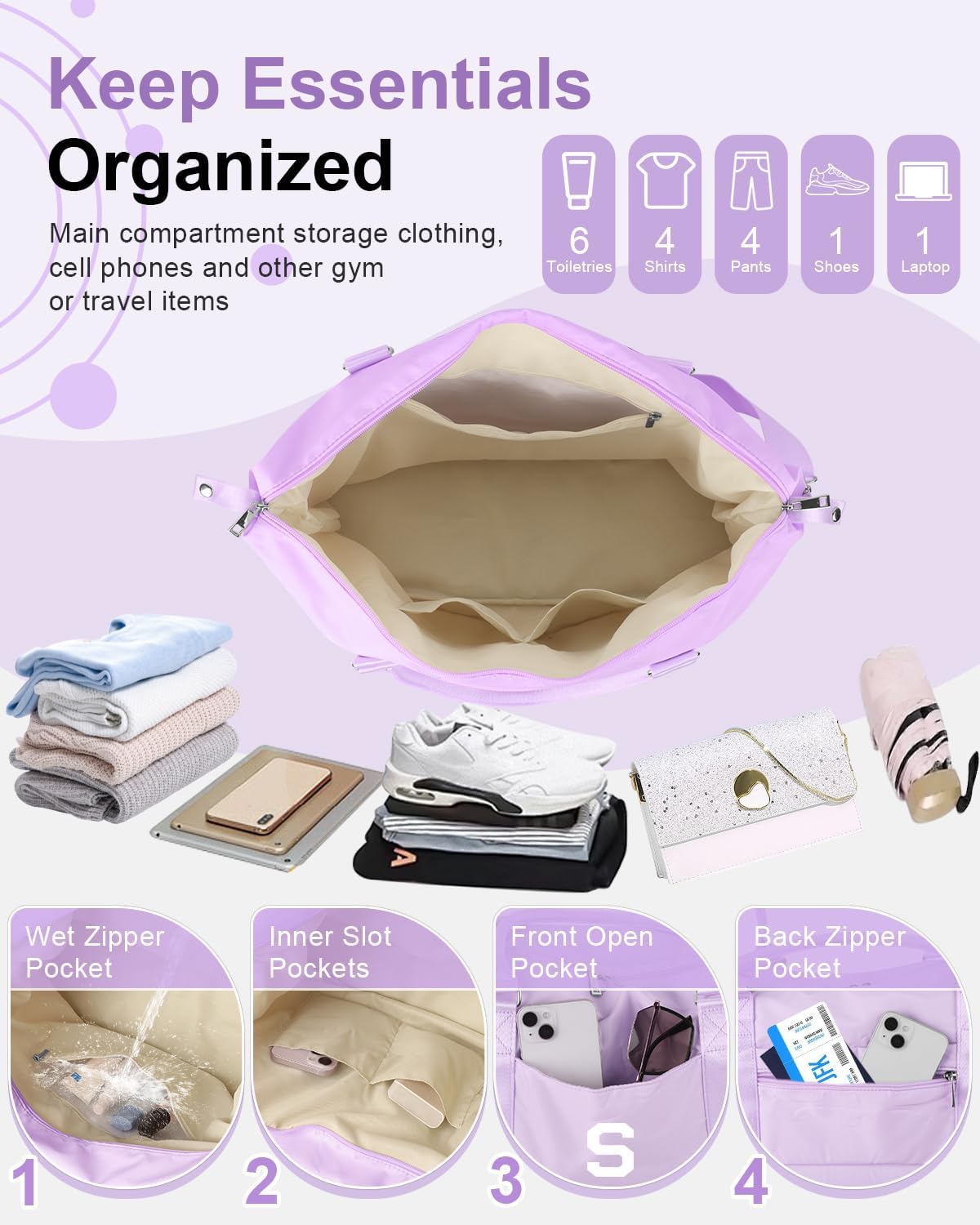 Daughter Niece Gifts for Teen Girl Kids, Initial Travel Duffel Bag Sports Gym Bag Personalized Gifts Weekender Bag，Monogram Overnight Bag Cute Dance Bag Birthday Bridesmaid Gifts for Women(Purple, S)