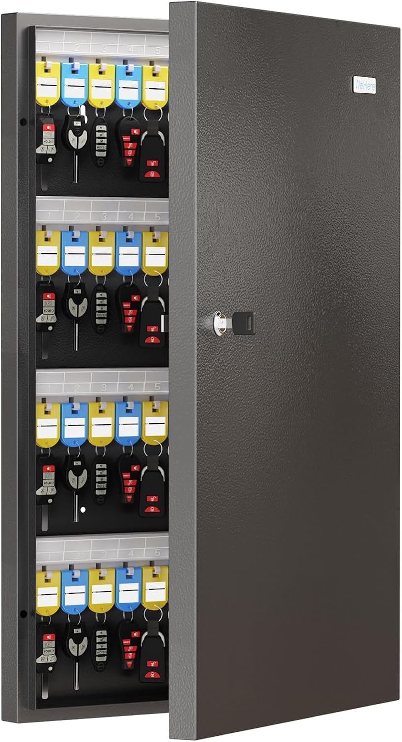 96 Key Lock Box, Key Cabinet Organizer, Key Safe Security Storage Lockbox Holder for Valets, Hotels, Car and House Keys, Key Keeper Box – Black