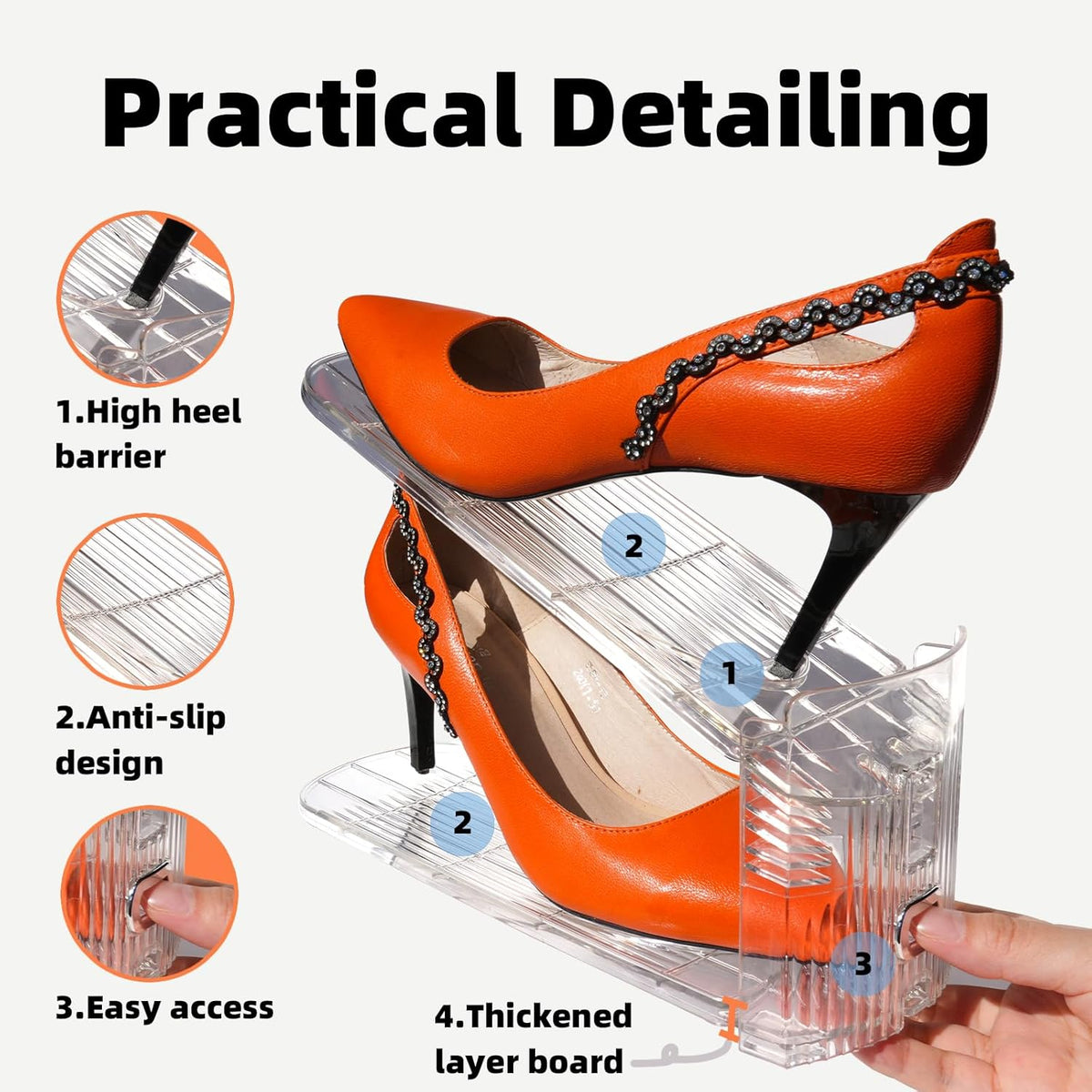 Shoe Slots Organizer, 12PCS Adjustable Double Layer Stack Shoe Rack, 50% Space-Saving Storage Rack Holder, Transparent