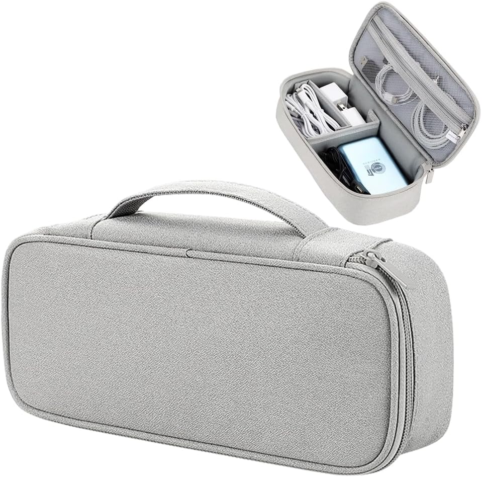 Teskyer Electronics Organizer Travel Case, Waterproof Portable Tech Accessories Pouch with Organized Compartments for Cables, Phone, Chargers, Earphone, Grey