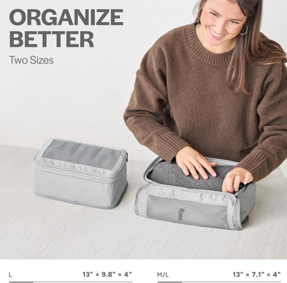 Compression Packing Cubes for Travel - Luggage Organizer Bags - Double Zipper Packing Cubes for Suitcases (2-Pack, Light Grey)