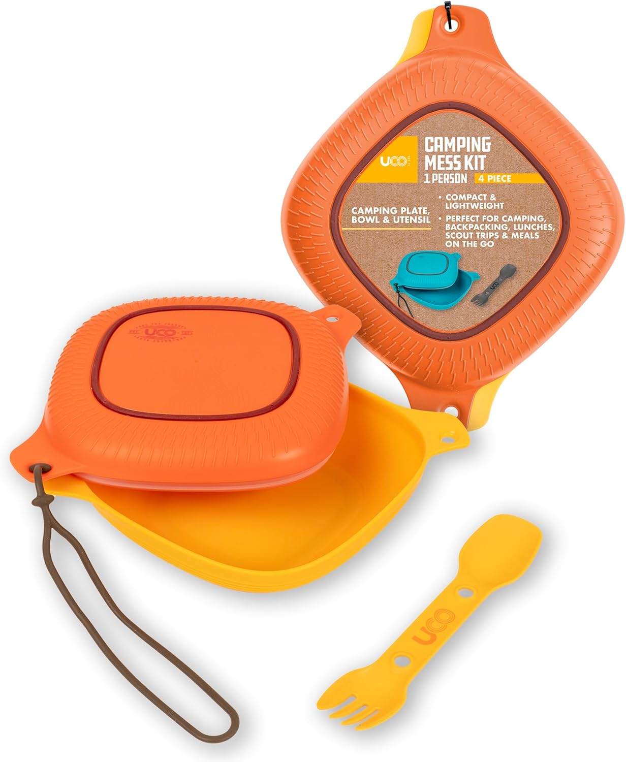 UCO 4-Piece Camping Mess Kit with Bowl, Plate and 3-in-1 Spork Utensil Set