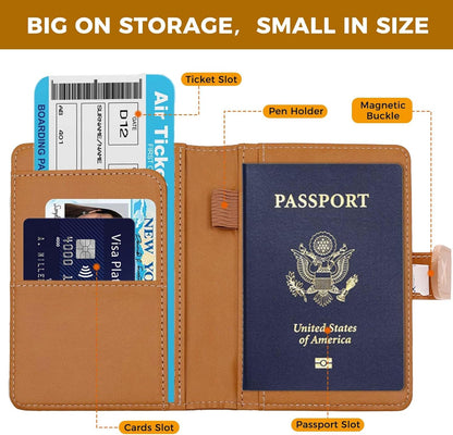Melsbrinna Premium Leather Passport Holder Covers Case, Waterproof Rfid Blocking Travel Wallet Passport Holder with Pen Holder, Cute Passport Book for Women/Men