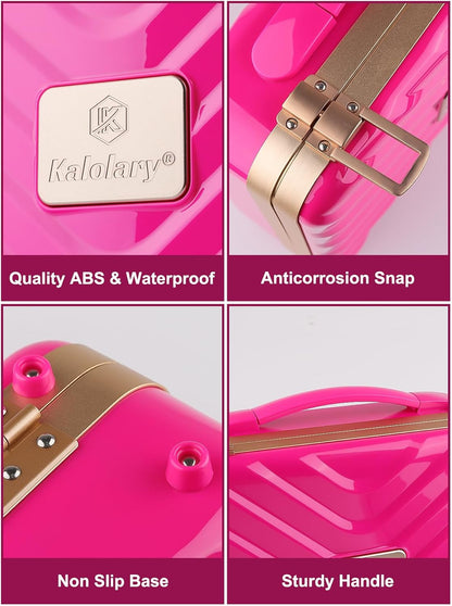 Kalolary Travel Makeup Train Cases with Lighted Mirror 3 Color Setting, Makeup Bag Cosmetic Case Organizer Adjustable Brightness Portable Makeup Storage Box with Detachable 5X Magnifying Mirror, Pink