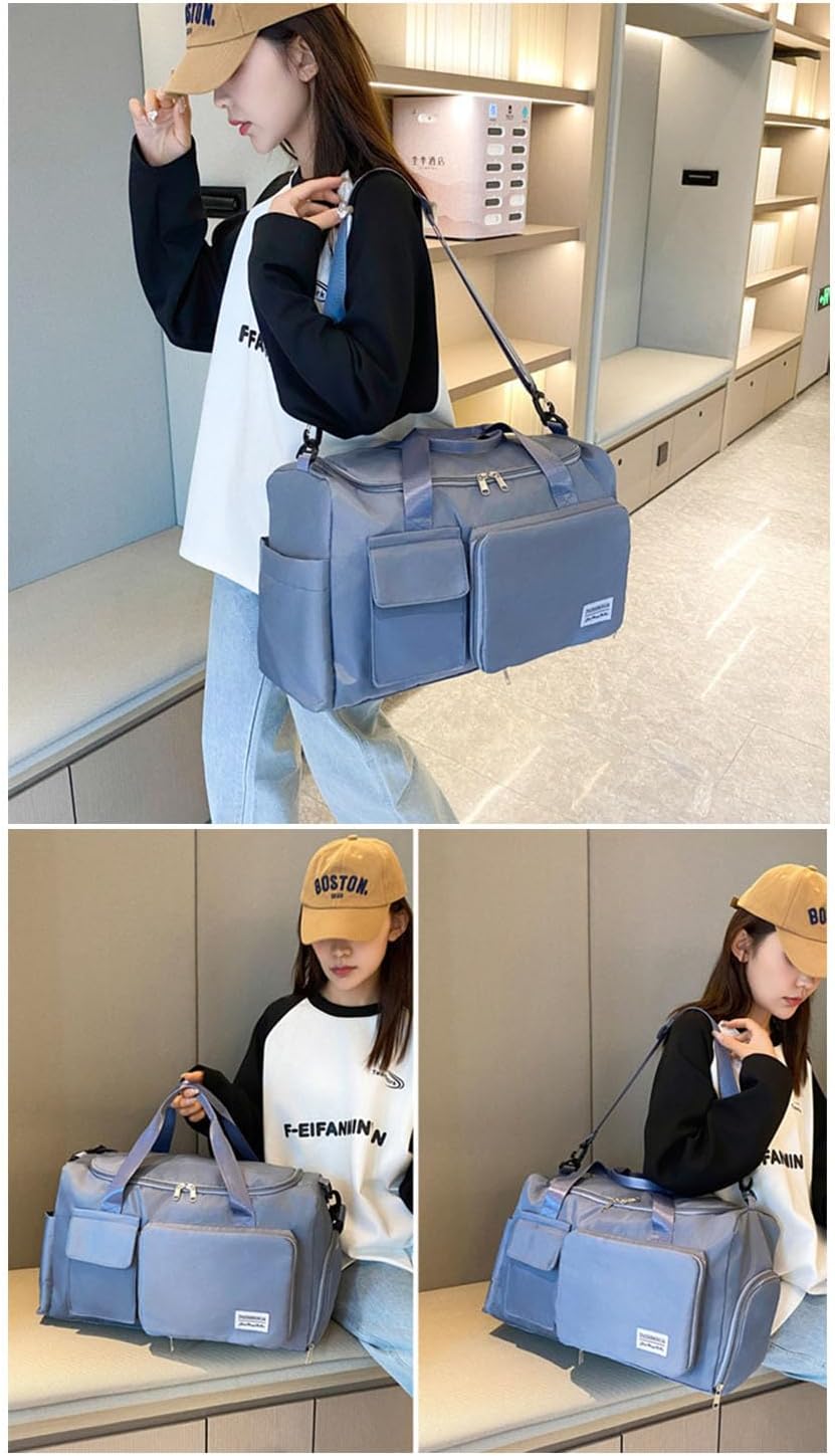 Multipurpose 20L Foldable Duffel Bag Gym Yoga Bag Carry-On Shopping Sack Travel Organizer Cabin Bag Sundry Package Wet&Dry Compartment (Blue)