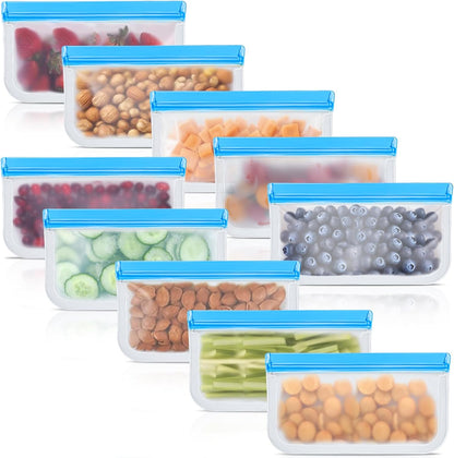 10 Pack Reusable Silicone Food Storage Bags, Leakproof Dishwasher Safe Reusable Freezer Bags for Food Containers, Lunch Bags for Sandwich, Snack, Marinate Meat, Salad Fruit