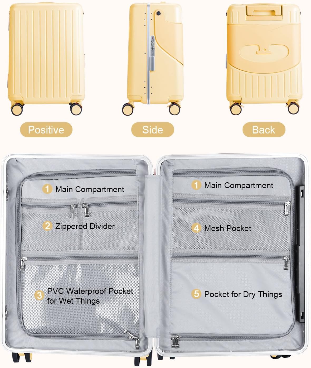 MRPLUM Ride On Luggage with Seat for Kids&Adults with Seat Belt,Hard Shell Lightweight Rolling Spinner Wheels Travel Luggage with TSA Lock,20 inch,Yellow