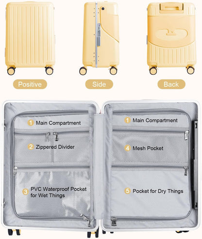 MRPLUM Ride On Luggage with Seat for Kids&Adults with Seat Belt,Hard Shell Lightweight Rolling Spinner Wheels Travel Luggage with TSA Lock,20 inch,Yellow