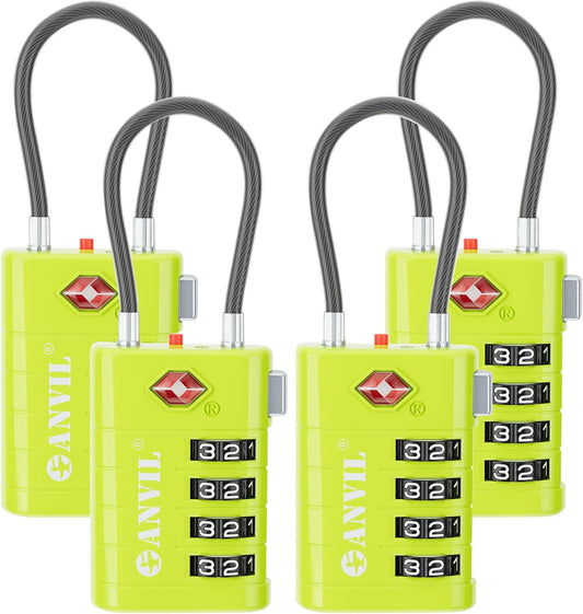 ANVIL 4 Digit Luggage Locks, TSA Locks for Luggage, Advanced TSA008 core, Alert Indicator for Your Travel Lock, Suitcase Lock. (4, Grass Green)