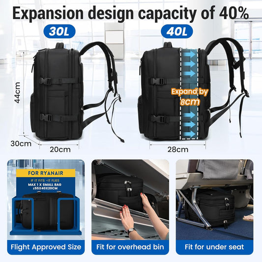 Expandable Travel Backpack Women Men, Carry On Backpack with USB Charging Port & Shoe Pouch,TSA 17.3inch Laptop Mochila Flight Approved,Nurse Bag Casual Daypack for Weekender Business Hiking,Gift