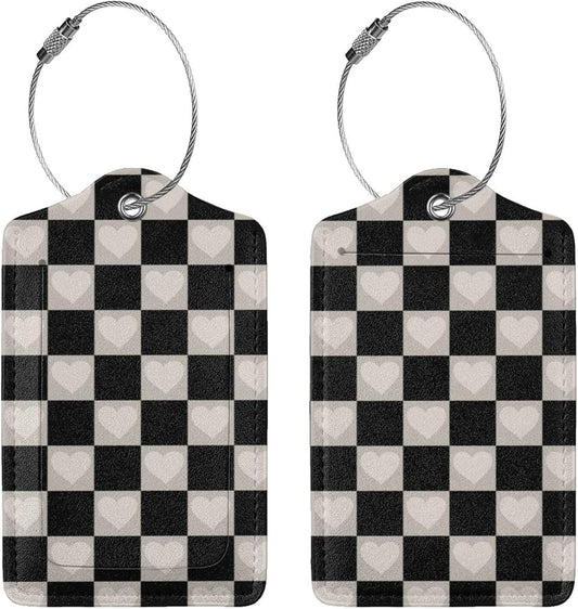 Set of 2 Luggage Tag for Suitcases Tie dye PU Leather Luggage Tag with Full Back Privacy Name ID Card Fun Laggage Tags