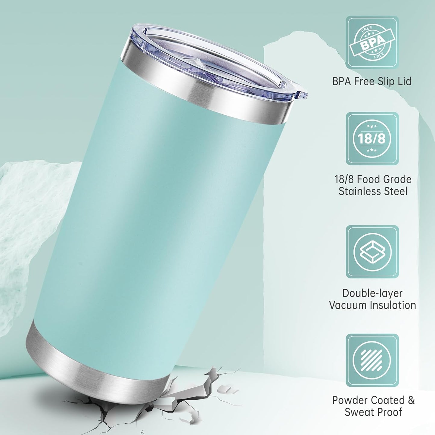 20 oz Tumblers Bulk Stainless Steel Tumbler with Lid Double Wall Vacuum Insulated Coffee Mug 20oz Powder Coated Cup for Hot and Cold Drinks, Turquoise, 6 pack