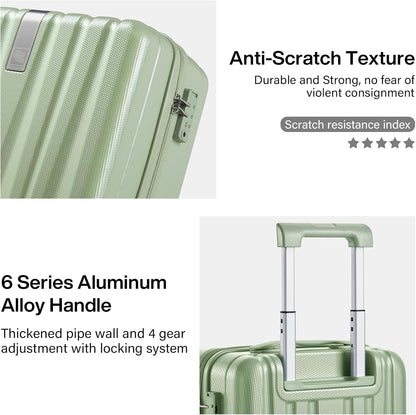 Hanke 16 Inch Underseat Carry on Luggage with Wheels,Small Hard Shell Suitcases for Weekender,Travel Approved Lightweight Travel Luggage Suitcase for Womem Men,Bamboo Green.