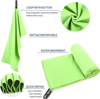Microfiber Travel Towel, Soft Lightweight Quick Dry Towel, Super Absorbent Compact Travel & Sports & Beach Towels for Camping, Backpack, Gym, Swimming, Yoga, Hiking (L:24"×48" -Green)