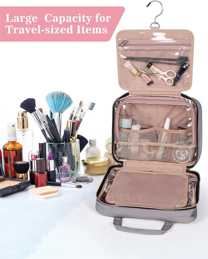 Grey Toiletry Bag, Makeup Organizer, Travel Bag For Women Mens Toiletries, Waterproof with Hanging Hook, Large Capacity