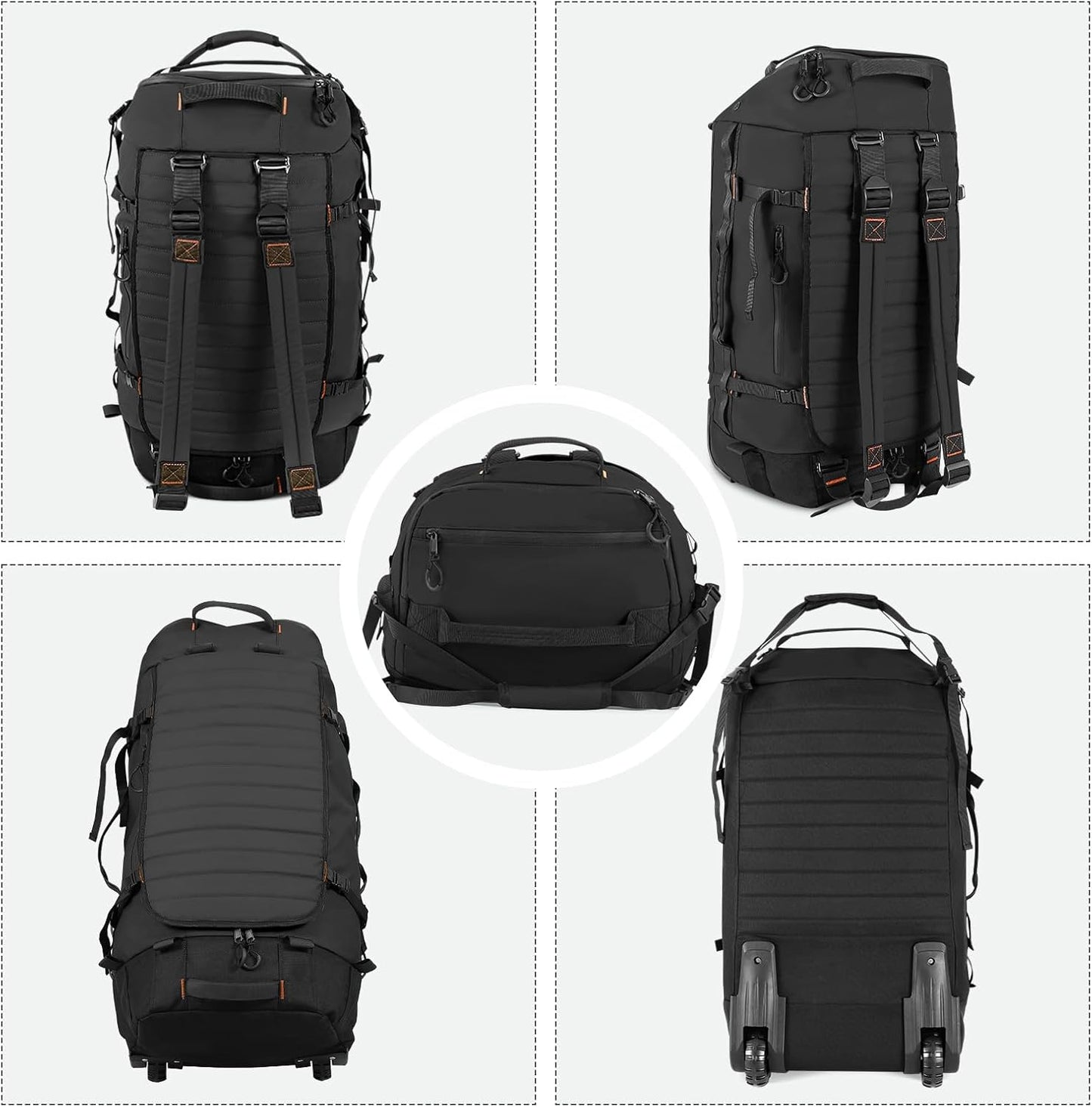 86L 30” Folding Duffle Backpack with 2 Wheels,Travel Bag with Separate Shoe Compartment,Black
