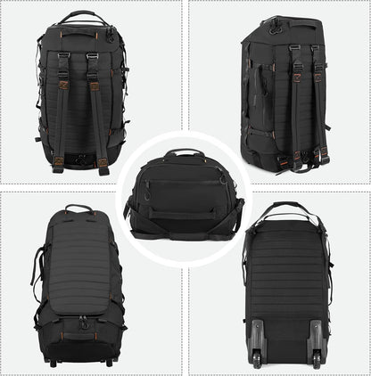 86L 30” Folding Duffle Backpack with 2 Wheels,Travel Bag with Separate Shoe Compartment,Black