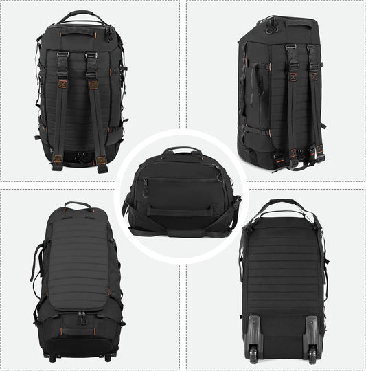 86L 30” Folding Duffle Backpack with 2 Wheels,Travel Bag with Separate Shoe Compartment,Black