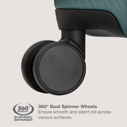 U.S. Traveler Boren Polycarbonate Hardside Rugged Travel Suitcase Luggage with 8 Spinner Wheels, Aluminum Handle, Teal, 2-Piece Set, USB Port in Carry-On