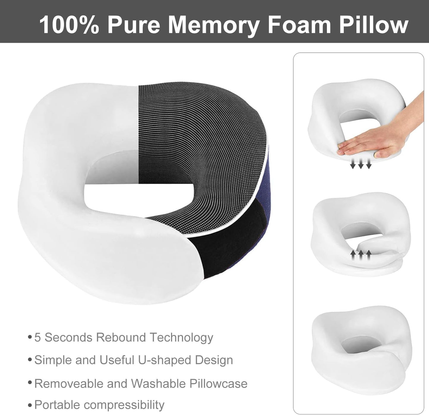 Travel Neck Pillow, Best Memory Foam Airplane Pillow for Head Support Soft Adjustable Pillow for Plane, Car & Home Recliner Use (Blue)