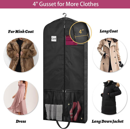 54" Garment Bags for Travel, 2 Pack Dress Bag for Hanging Clothes Storage with Pockets and Clear Window, 4" Dress Storage Bag for Long Coat, Jacket, Sweater, Shirts, Suits