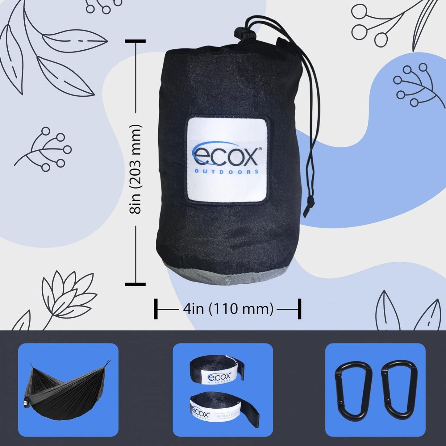 Outdoors Parachute Hammock Single with 2 Tree Straps, Portable Lightweight Nylon Comfortable for Backpacking, Camping, Travel, Beach, Backyard, Patio, Hiking