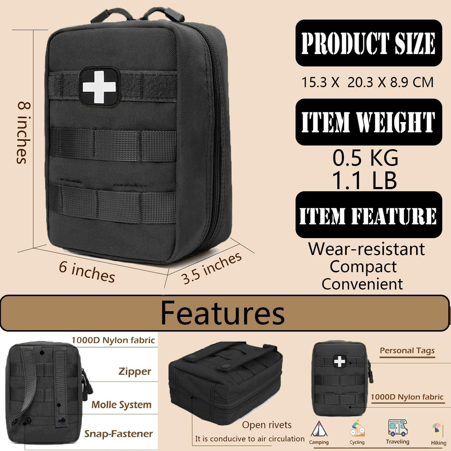 First Aid Kit EMT Medical IFAK Pouch, Molle Tactical Med Emergency Trauma Bag for Camping Home Car Hiking Hunting (Black)