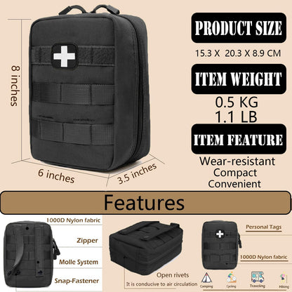 First Aid Kit EMT Medical IFAK Pouch, Molle Tactical Med Emergency Trauma Bag for Camping Home Car Hiking Hunting (Black)