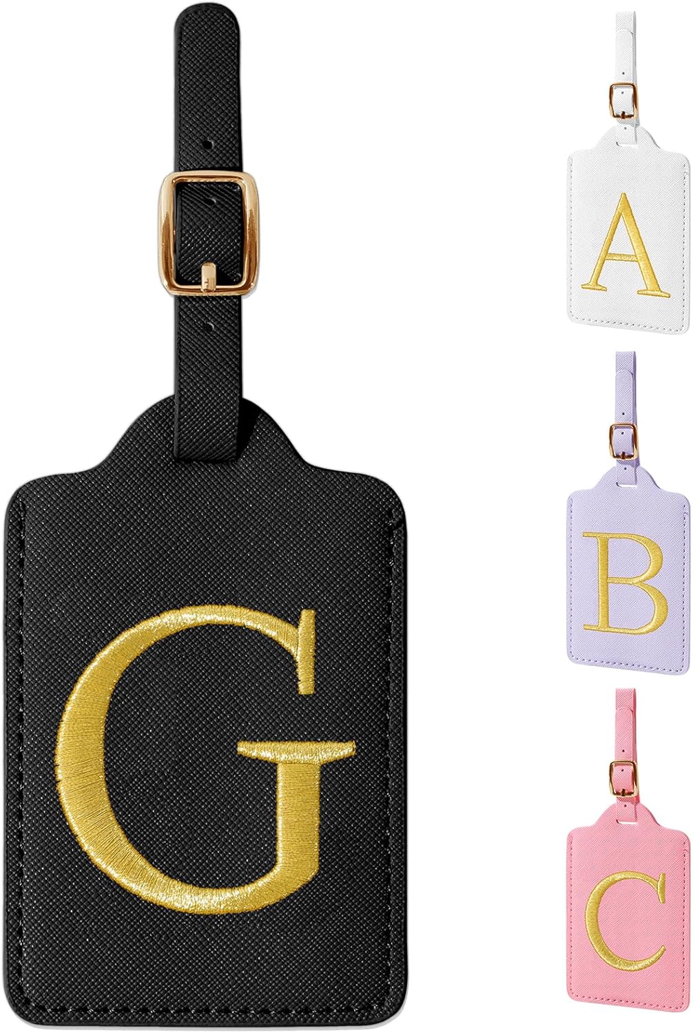 Personalized Initial Luggage Tags for Suitcase TSA Approved, Black Leather Cute Luggage Tag with Privacy Cover Name Card, Embroidered Custom Luggage Tags Travel Backpack Tags Gifts for Women Kids(G)