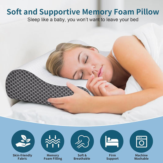 Cervical Neck Pillow for Pain Relief, Contour Memory Foam Pillows Ergonomic Pillow for Sleeping Bed Pillow Neck Support with Cooling Pillowcase Orthopedic Pillow for Side Back Sleepers