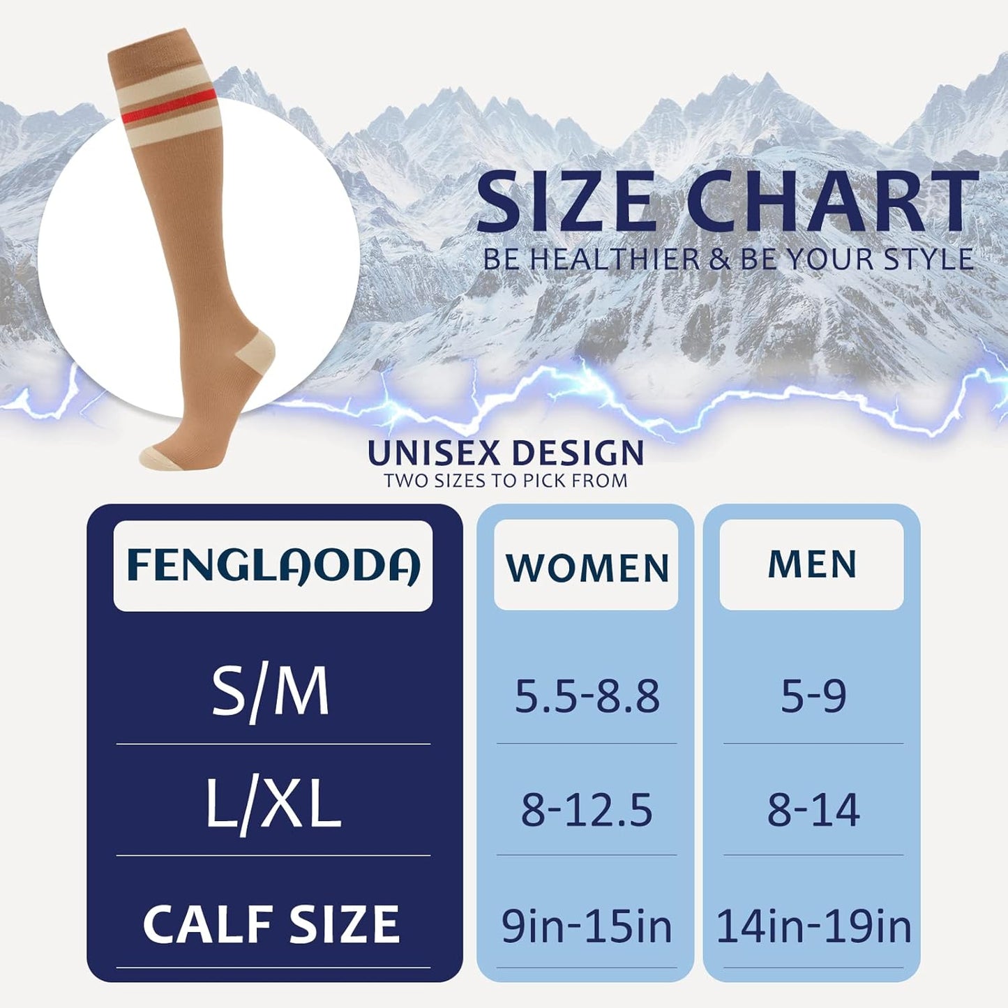 fenglaoda 8 Pairs Compression Socks for Men & Women 20-30 mmHg Knee High Nurse Pregnant Running Medical and Travel Athletic