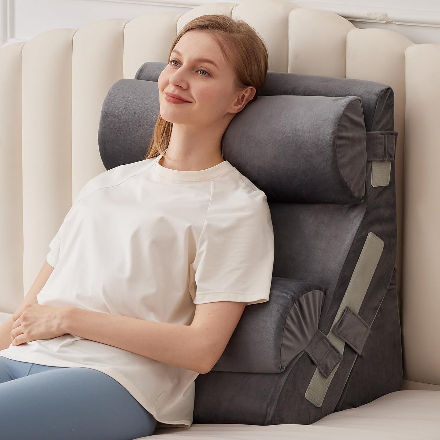 4PCS Bed Wedge Pillow for Headboard, Adjustable Wedge Pillow for Sleep Apnea, 23” Wide Triangle Pillow Wedge Set for After Surgery, Acid Reflux Relief, Snoring, Neck&Back Support, Grey