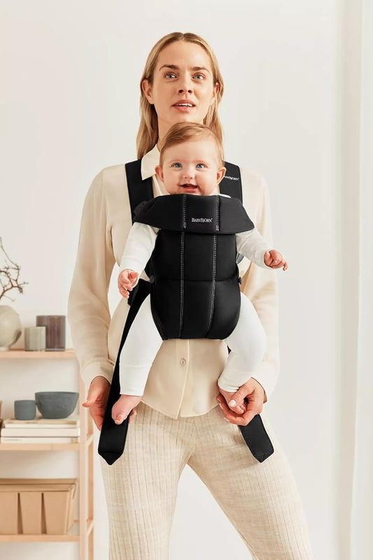 BabyBjörn Baby Carrier Mini, Black, Woven | Newborn Carrier (7-25 lbs), Ergonomic, Easy-to-Use