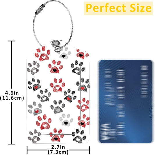 2 Pack Paw Pattern Luggage Tags for Suitcases,Paw Print Leather Baggage Suitcases Tag Name ID Label Privacy Cover Travel Bag Tags for Women Men Boys Girls