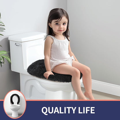 Microfiber Elongated Toilet Seat Cover 19.5"x 15" Machine Washable Solid Toilet Lid Cover Adjustable Rubber Backing Fits Most 18-19.5" L x 14-16" W Elongated Toilet Seat