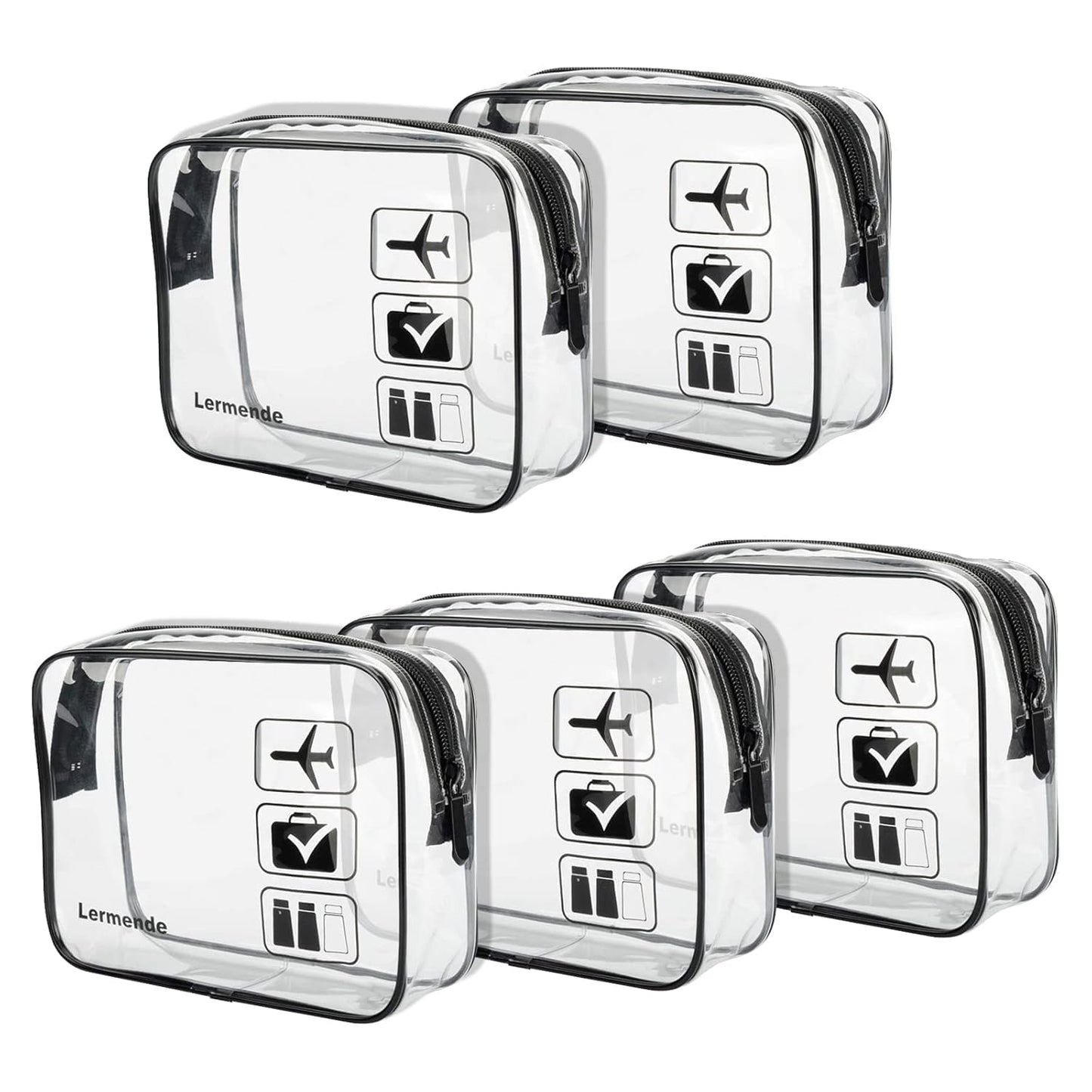 Lermende 2pcs Clear Toiletry Bag TSA Approved Travel Bag,Carry On for Travel,Airport Airline Accessories Compliant Bag,Quart Sized Makeup Cosmetic bag Women Men (Black, 5 Pack)