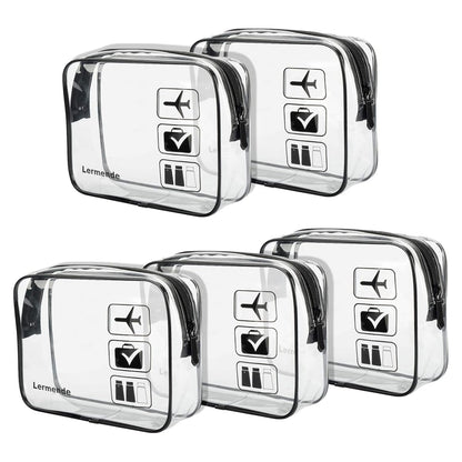 Lermende 2pcs Clear Toiletry Bag TSA Approved Travel Bag,Carry On for Travel,Airport Airline Accessories Compliant Bag,Quart Sized Makeup Cosmetic bag Women Men (Black, 5 Pack)
