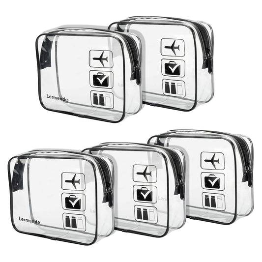 Lermende 2pcs Clear Toiletry Bag TSA Approved Travel Bag,Carry On for Travel,Airport Airline Accessories Compliant Bag,Quart Sized Makeup Cosmetic bag Women Men (Black, 5 Pack)
