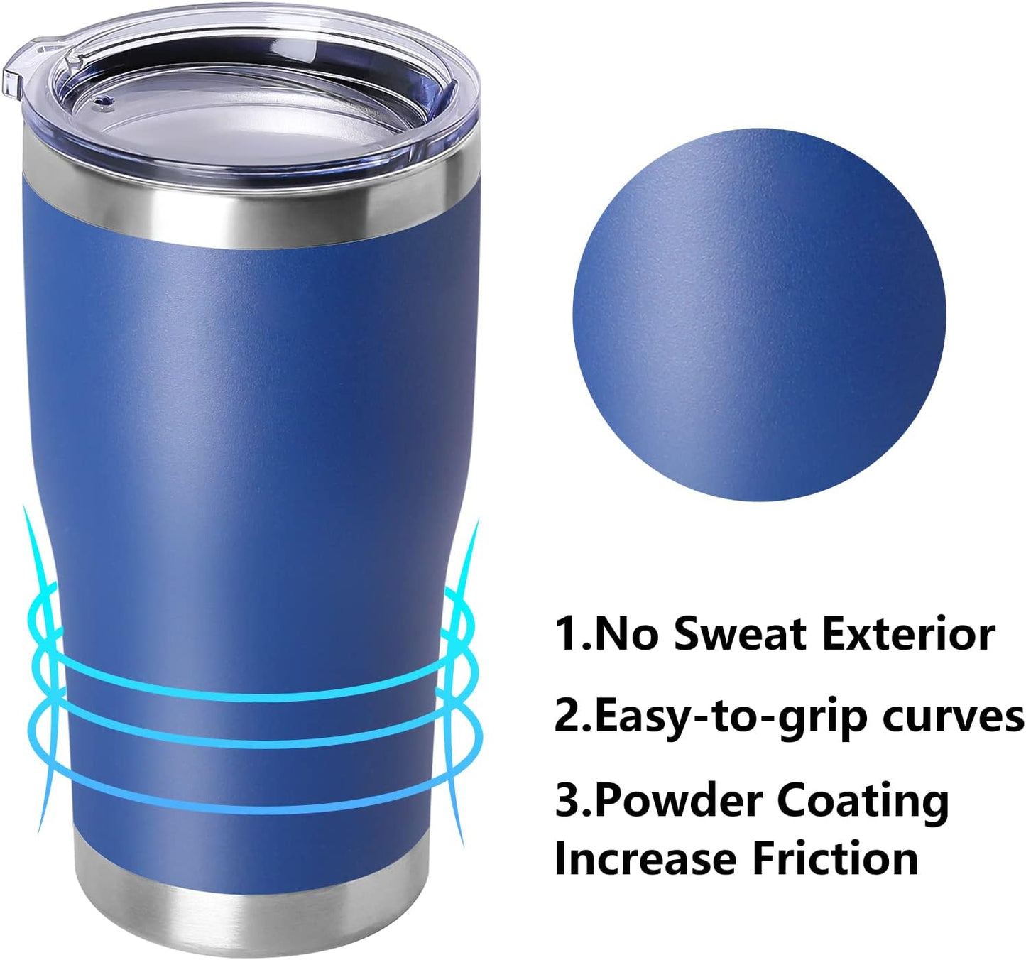 DOMICARE 20oz Tumbler with Lid Stainless Steel Tumblers Bulk, Double Wall Vacuum Insulated Coffee Travel Mug Powder Coated Tumbler, Dark Blue