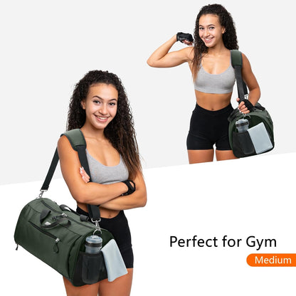 TOPDesign Gym Bag for Women & Men, Unisex Duffel Bag with Shoe Compartment & Wet Pocket for Travel Sports Gym (M Green)