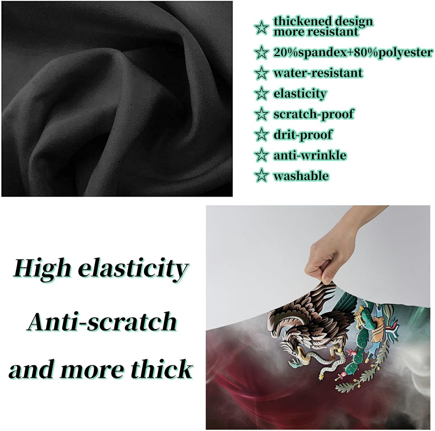 Luggage Cover + Tag, Mexican Flag Eagle Travel Suitcase Protector for 22-24 inch Luggage (M) with Concealed Zipper, Washable Elastic Cloth, Dustproof, Anti-Scratch