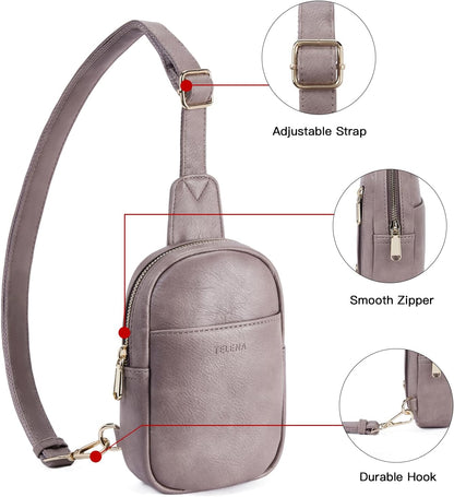 Telena Small Sling Bag for Women Leather Crossbody Fanny Packs Chest Bag for Women