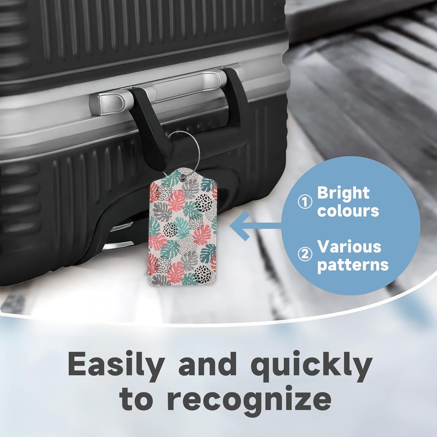 2 Pack Luggage Tag for Suitcase,Wave Dot Art Tropical Palm Leather Suitcase Tags Identifiers with Privacy Name Address Labels and Durable Steel Loop for Women Men Travel