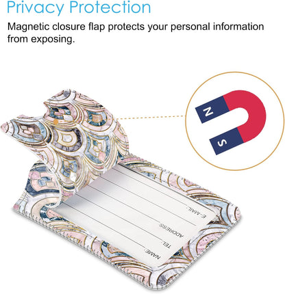 Fintie Luggage Tags, Privacy Cover ID Label with Stainless Steel Loop and Address Card for Travel Bag Suitcase - Marble Tiles (2 Piece)
