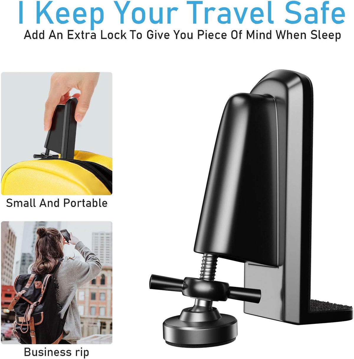 Portable Door Locks - Door Stoppers Security, Door Lock Replacement Parts, Heavy Duty Door Lock Door Jammer Door Blocker Device for Apartment/Travel/Hotel/Home (Black)