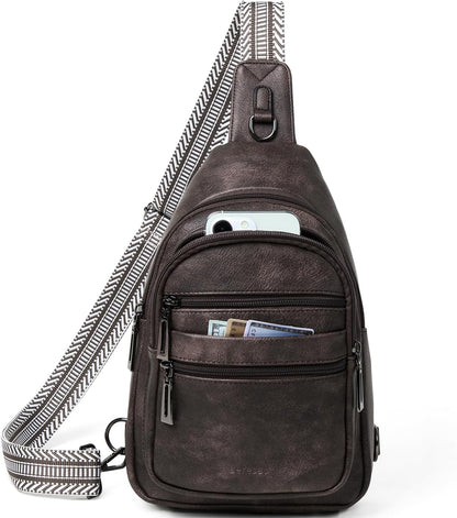 Sling Bag for Women Crossbody Fanny Pack Sling Purse Backpack Vegan Leather Travel Cross Over Shoulder Bag Coffee