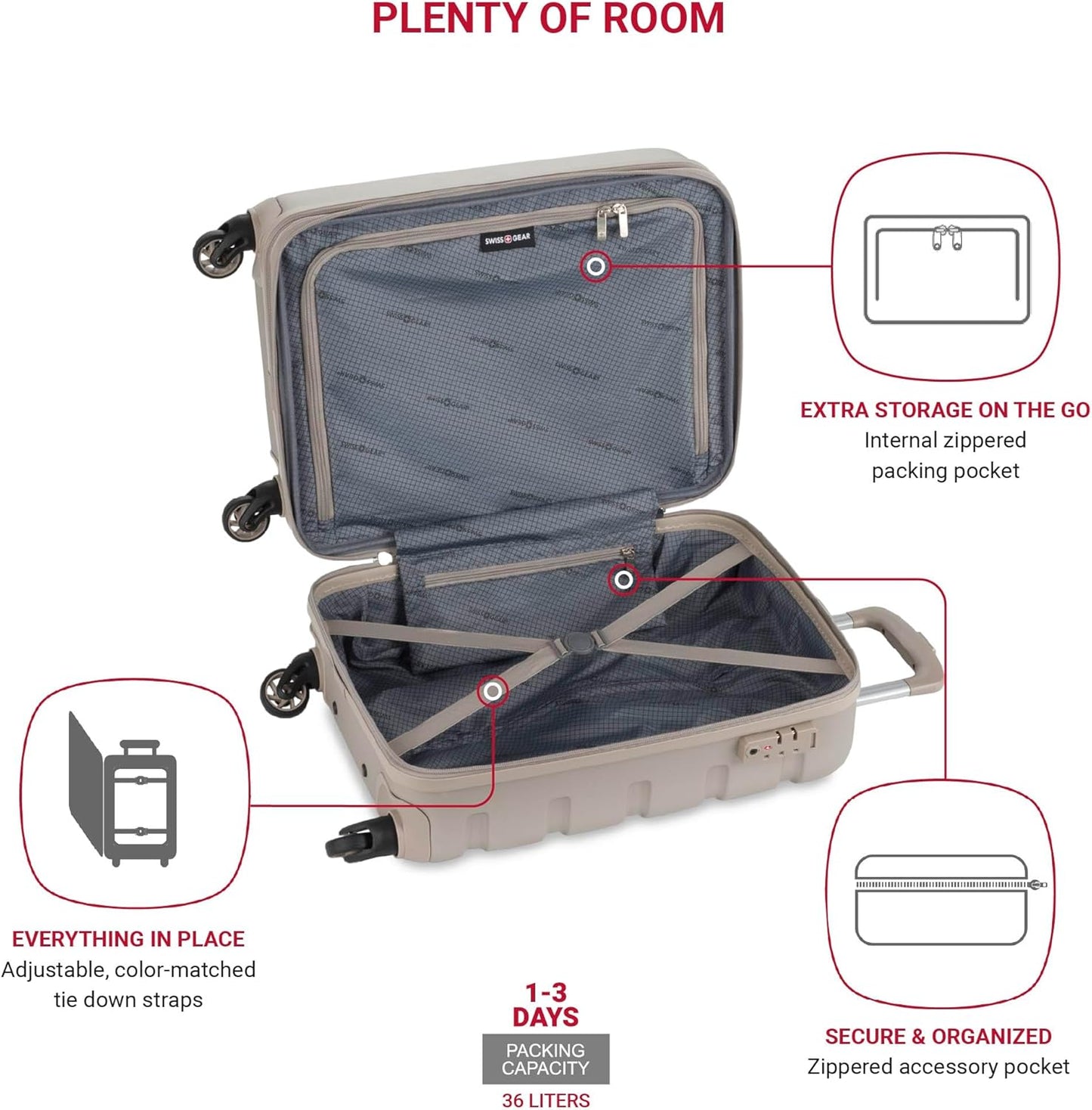 SwissGear 7366 Hardside Expandable Luggage with Spinner Wheels, Sand, Carry-On 19-Inch