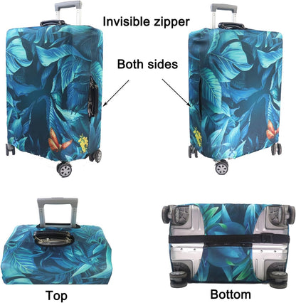 MosaiRudo Thicker Luggage Cover Elastic Suitcase Cover Protector Fits 18-32 Inch Suitcase Travel Accessories (Rainforest, XL)