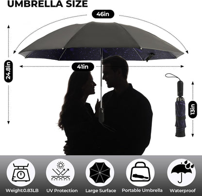 Compact Inverted Travel Umbrella, Automatic Open Close, 9-Rib 46 Inch Windproof Umbrella, Waterproof UPF 50+, Portable Umbrellas for Men, Women, Travel, and Daily Use